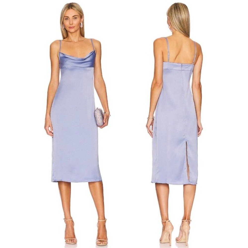 weworewhat cowl midi dress satin charmeuse slate‎ blue women size 2